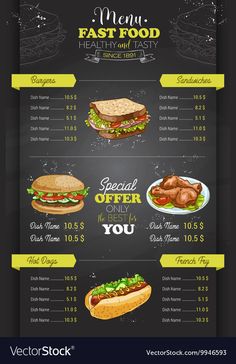 the menu for fast food restaurant on blackboard