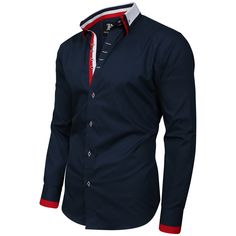 Men's Italian Look Navy Triple Collar Regular Fit shirt is available in long sleeves,elegant design and double button cuffs. It is made of 100% cotton, hence providing a luxurious and smooth feel while you are enjoying your time. Italy Shirt, Stylish Shirts Men, Italian Shirts, Mens Dress Shirts, Fashion Italy, Formal Shirt, Shirt Dress Style, Mens Dress, Slim Fit Shirt