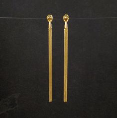 These beautiful, vintage Italian chain earrings are gold vermeil over sterling silver. Measurements: 2 13/16 inches Weight: 2.6 grams Condition: Excellent - new old stock These earrings have been steam cleaned and sanitized. They are non returnable. Gold Long Drop Jewelry For Anniversary, Gold-plated Linear Earrings For Evening, Gold Plated Linear Earrings For Evening, Gold Hallmarked Dangle Jewelry, Gold Dangle Linear Earrings With Dainty Style, Classic Gold Long Drop Jewelry, Gold Dainty Dangle Linear Earrings, Classic Gold Linear Earrings For Anniversary, Dainty Yellow Gold Earrings With Box Chain