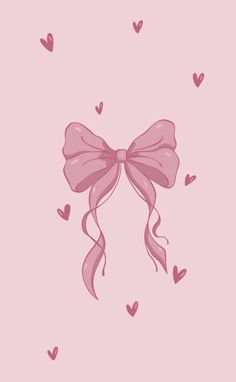 a pink bow with hearts flying around on a light pink background, for valentine's day