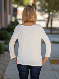 Take a look at our cute Ivory Boat Neck Three Quarter Sleeve Top Made out of soft rayon modal and lycra Color: Ivory 95% Rayon Modal, 5% Spandex Boat neck and three quarter sleeves Small slits in the bottom of each side Back length from top to bottom 22" Three Quarter Sleeve Tops, Color Ivory, Three Quarter Sleeves, Quarter Sleeve, Boat Neck, Three Quarter, Sleeve Top, Turtle Neck, Take That