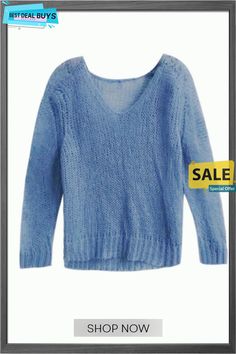 Thin V Neck Sweater Fishnet Long Sleeve Top, Preppy Aesthetic Outfits, Fog Blue, Knitted Blouse, Princess Sleeves, Outer Wear, Early Autumn, Early Fall, Spring 2023