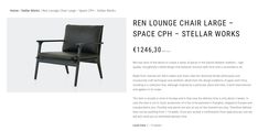 a black leather chair with the words ren lounge chair large space ch - stellar works