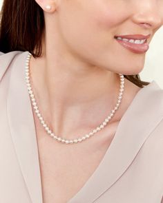 This set consists of a Japanese akoya pearl necklace and pair of earrings in a 6.0-6.5mm size, all with beautiful and lustrous pearls in AA+ quality (pearl quality can be upgraded below). All pearls in this set are round and are strung with silk thread and double-knotted between each pearl. This necklace comes standard with a beautiful 14K gold clasp, as well as matching gold earring posts. The necklace is available in 16, 17, and 18 inch length.Known as the 'icon' of cultured pearls, [Akoya pea Luxury Akoya Pearl Beaded Necklace With Pearl Drop, Single Strand White Gold Pearl Necklace, Elegant Pearl Necklace For Formal Occasions, Classic White Gold Pearl Necklace, Elegant Akoya Pearl Necklace, Akoya Pearl Necklace, Pearl Necklace Earrings, Pearl Jewelry Sets, Pearl Necklaces