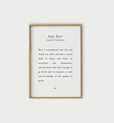 a framed book page with the words jane bye