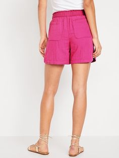 High-Waisted Crinkle Gauze Shorts -- 5-inch inseam | Old Navy Casual Bottoms With Elastic Side Panels For Summer, Casual Summer Bottoms With Elastic Side Panels, Versatile Short Bottoms With Elastic Waistband, Casual Bottoms With Elastic Side Panels, Casual Short Length Bottoms With Elastic Panels, Spring Casual Shorts With Elastic Side Panels, Casual Spring Shorts With Elastic Side Panels, Trendy Summer Bottoms With Side Pockets, Summer Bottoms With Elastic Side Panels And Loose Fit