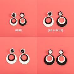 Mod Mama Daisy Stud Earrings,EarringMindFlowers Daisy Studs, Color Circle, No Drama, Laser Cut Acrylic, Handmade With Love, Chain Earrings, Home Studio, Silver And Gold, Base Metal