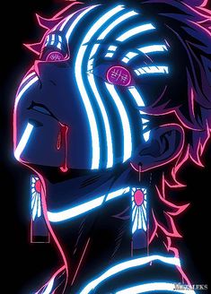 an anime character with neon lights on his face