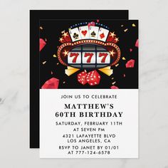 a casino themed birthday party card