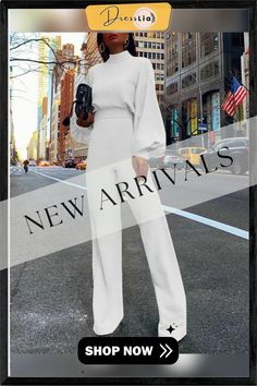 Long Sleeve Solid Elegant Jumpsuit White Long Sleeve Pantsuit For Fall, Elegant Solid Color Fall Jumpsuits And Rompers, Elegant Solid Color Jumpsuits And Rompers For Fall, Elegant Fall Jumpsuits And Rompers In Solid Color, Elegant Long Sleeve Winter Jumpsuits And Rompers, Elegant Winter Jumpsuits And Rompers With Long Sleeves, Fitted Long Sleeve Winter Pantsuit, Elegant Winter Workwear Jumpsuits And Rompers, Fitted Long Sleeve Pantsuit For Winter