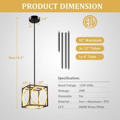 the product is shown with measurements and description