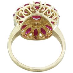 Stamped: 14K Total Ring Weight: 6.3 Grams Ruby Weight 4.05 Carat (6.50x4.80 Millimeters) Diamond Weight: 0.35 carat (F-G Color, VS2-SI1 Clarity )Face Measures: 20.30x17.80 Millimeter SKU: [600663] Yellow Gold Diamond Ring, Gold Diamond Ring, Gold Diamond Rings, Gold Diamond, Heart Ring, Diamond Ring, Ruby, Yellow Gold, Engagement Rings