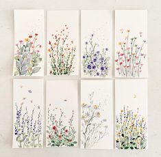 six cards with watercolor flowers on them