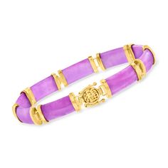 Ross-Simons - Purple Jade "Good Fortune" Bracelet Over Sterling. 8.5". This bracelet is a favorite among jade lovers, as it shows off purple jade in sleek 16x8mm rectangular bars. Box clasp features the Chinese symbol for "good fortune" in polished 18kt yellow gold over sterling silver. Double-latch safety. Purple jade Chinese symbol bracelet. Sky Blue Topaz Ring, Purple Jade, Gold Rope Chains, Symbolic Jewelry, Jewelry Clasps, Fine Jewelery, Box Clasp, Sky Blue Topaz, Fine Jewelry Bracelets