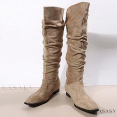 Lasaky - Chic Long-Legged Boots for the Modern Woman Casual Fitted Martin Boots With Pointed Toe, Casual Martin Boots With Pointed Toe, Casual Suede Knee-high Boots With Wide Calf, Casual Martin Boots With Wide Calf For Winter, Casual Wide Calf Martin Boots For Winter, Casual Mid-calf Boots With Wide Calf And Pointed Toe, Beige Fitted Mid-calf Casual Boots, Fitted Casual Beige Mid-calf Boots, Casual Suede Mid-calf Boots