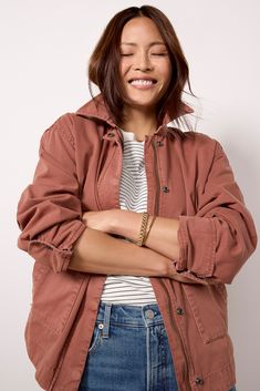 Perfectly oversized, the Utility Shacket from Pistola will be your new go-to layer. Crafted in cotton, this jacket features a front zipper closure with a snap button placket, oversized front utility pockets, and a back pleat detail, finished with a flattering curved hem. You'll love it paired with your favorite tee and wide-leg jeans. Oversized Cotton Outerwear For Fall, Oversized Cotton Utility Outerwear, Spring Cotton Utility Jacket With Zipper Closure, Spring Cotton Utility Jacket With Zipper, Relaxed Fit Cotton Outerwear With Zipper Closure, Cotton Relaxed Fit Outerwear With Zipper Closure, Trendy Cotton Utility Jacket For Fall, Fall Cotton Outerwear With Relaxed Fit, Trendy Cotton Outerwear For Everyday Wear