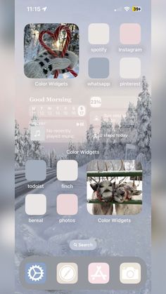 Winter-themed Homescreen Winter Iphone Theme, Winter Homescreen Layout, Winter Homescreen Ideas, Winter Ios Homescreen, Phone Themes Aesthetic Ideas, Winter Phone Theme, Winter Home Screen, Christmas Lockscreens, Winter Homescreen