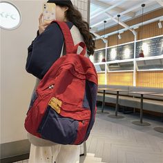 UAKISS - Trendy Cool Canvas Women Backpack Female Leisure Laptop Backp – uakiss Large Capacity Canvas Backpack For School, Trendy School Backpack Canvas Bag, Large Capacity Canvas School Backpack, Red Trendy Canvas Bag For School, School Canvas Backpack With Pockets, Red Canvas Shoulder Bag For School, Trendy School Canvas Backpack, Standard School Backpack With Pockets, Casual Red Canvas School Bag