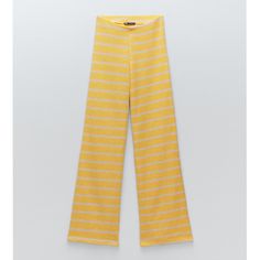 Nwt Zara Striped Knit Pants Gorgeous Yellow And White Striped Knit Pants. Flared, High Rise, Elastic Waist. Bloggers' Favorite! New With Tags B85 Yellow Stretch Straight Pants, Chic Yellow Lounge Pants, Chic Yellow Loungewear Pants, Zara Yellow High Waist Bottoms, Trendy Yellow Zara Bottoms, Zara Wide Leg Yellow Pants, Yellow Stretch Bottoms For Fall, Yellow Loungewear Pants, Zara Yellow Wide Leg Pants