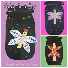 three different images of fairy jars with the words fairy in a jar written below them