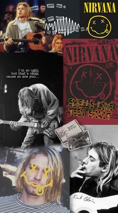 collage of nirvana images with text and pictures on them to describe the band's upcoming album