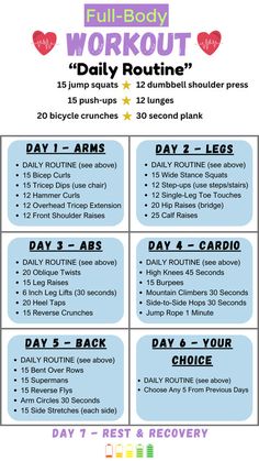 the full body workout plan is shown in blue and white, with instructions on how to use