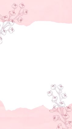 a pink and white background with flowers on the left side, in front of an empty sheet of paper