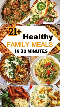 healthy family meals with text overlay