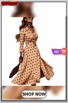 Polka Dot Print V-neck Slim Midi Dress Elegant Polka Dot V-neck Midi Dress, Chic Polka Dot V-neck Dress, Spring Polka Dot V-neck Dress, Spring V-neck Polka Dot Dress, Fall Polka Dot V-neck Midi Dress, Fall V-neck Polka Dot Midi Dress, Elegant Polka Dot Dresses For Fall, V-neck Midi Dress For Date, Fashion Materials