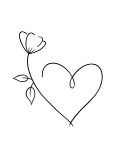 a drawing of a heart with flowers on the side and one flower in the middle