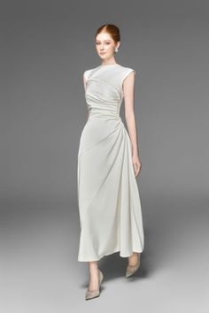 Lexie A-line Draped Silk Blend Midi Dress | MEAN BLVD Mean Blvd, Vow Renewal, White Beige, Designer Collection, Dresses Xs, Silk Fabric, Gorgeous Dresses, Online Fashion, Latest Fashion Trends