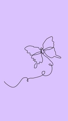 a single line drawing of a butterfly on a purple background