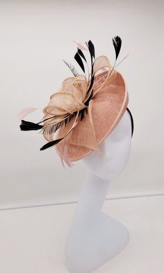 Elegant Blush sinamay Fascinator. Has hairclips for a secured and comfortable look.  This will be a great way to add elegance to any,  bridesmaid,  rehearsal dinner,  Wedding guest,  cocktail party, or church  - Rare find - Lightweight  - Ready to ship - Fast Shipping - Free Shipping - Group discount available - Customize by adding different color flowers and or feathers - Headband and Hair clip  CHECK OUT MY STORE FOR OTHER STYLES & COLORS: etsy.com/shop/Hatsandpearls Find more at my website for more styles: www.hatsandpearls.com  Reach out to me if you can't find what you are looking for.  I can make cake custom orders and help you style and match your outfit  Tag and share your pictures when you wear and style our hats.  Instagram: @hats_pearls Facebook: Hats Pearls Thank you for visiti Adjustable Chic Costume Hats And Headpieces For Events, Chic Adjustable Costume Hats And Headpieces For Events, Chic Adjustable Costume Hats For Events, Adjustable Short Brim Fascinator For Evening, Adjustable Evening Fascinator With Short Brim, Evening Adjustable Short Brim Fascinator, Adjustable Short Brim Headpiece For Evening, Party Mini Hat With Adjustable Curved Brim, Adjustable Mini Hat With Pinched Crown For Evening