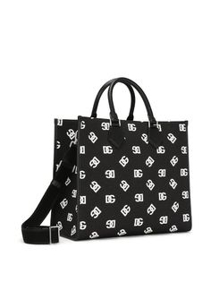 Dolce & Gabbana Large DG-Logo Tote Bag - Farfetch Black Canvas Satchel With Detachable Handle, Black Canvas Bags With Detachable Handle, Luxury Logo Satchel For Shopping, Black Canvas Bag With Detachable Handle, Black Top Handle Satchel With Logo, Black Monogram Canvas Bag With Logo, Designer Satchel With Logo For Daily Use, Designer Logo Satchel For Daily Use, Designer Satchel For Daily Use With Logo