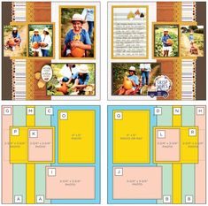 the layouts for an album with photos and text