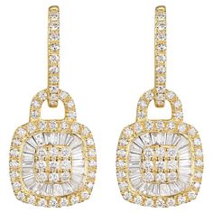 Adorn yourself with the timeless elegance of these expertly crafted earrings. Each piece showcases 0.55 carats of gleaming tapered baguette diamonds, harmoniously complemented by an additional 0.83 carats of round diamonds. Together, they form a radiant symphony, nestled delicately in the warm hue of 14 karat yellow gold. Specifications: Tapered Baguette Diamonds: 0.55 carat Round Diamonds: 0.83 carat Setting: 14 Karat Yellow Gold For those seeking alternative yellow gold options or any addition Baguette Diamond Earrings Fine Jewelry, Diamond Earrings With Baguette Cut And Baguette Diamonds, Diamond Earrings With Baguette Cut, Baguette Cut Diamond Earrings With Baguette Diamonds, Elegant Baguette Diamond Earrings, Baguette Cut Diamond Earrings, Luxury Diamond Earrings With Baguette Cut, Fine Jewelry Baguette Cut Diamond Earrings, Timeless Baguette Cut Earrings With Diamond Accents