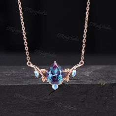 Nature Inspired Teardrop Alexandrite Necklace Rose Gold Branch Leaf Vine Bridal Necklace Unique Moonstone Pendant Anniversary Proposal Gift - Etsy Alexandrite Necklace, Alexandrite Jewelry, Family Ring, Gold Branches, Saratoga Springs Ny, Family Inspiration, Necklace Rose Gold, Multi Dimensional, Necklace Rose