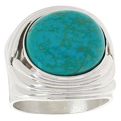 Jay King Chilean Turquoise Sterling Silver Oval Ribbed Ring  A simple showcase of Chilean turquoise that's adorned with only graceful ribbing, this solitaire design is a versatile Mine Find. Perfect for fans of beautiful, easy-wearing jewelry.       Approx.  3/4"L x 13/16"W x 3/8"H; shank 1/4"W     Stamped .925 sterling silver; polished finish      Tapered shank             Stone Information       All sizes and weights approximate     Stabilized Blue-Green Chilean Turquoise: Oval (15x14mm); mine Modern Turquoise Ring With Polished Finish, Modern Oval Turquoise Jewelry, Modern Turquoise Oval Jewelry, Modern Turquoise Round Ring, Ribbed Ring, Rib Ring, Wearing Jewelry, Turquoise Sterling Silver, Jewelry Collection