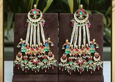 Kundan Chandbali EarringsMulticolor Ethnic Kundan | Etsy South Indian Wedding Jewelry, Long Earrings Indian, Kundan Chandbali, Long Statement Earrings, Heritage Jewellery, Real Gold Jewelry, Chandbali Earrings, Earrings Indian, Kundan Earrings