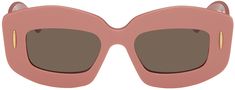 Rectangular acetate-frame sunglasses in pink. · Brown lenses with 100% UVA/UVB protection · Integrated nose pads · Gold-tone logo hardware at temples · Pouch included · Size: 49.19 140 Supplier color: Opaline rust Pink Screen, Sunglass Frames, Pink Brown, Rust, Lenses, How To Find Out, Gold Tones, On Sale, Pouch