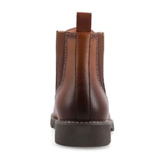 Introducing the Bowman ankle boot by Vance Co. These fashionable boots are crafted with high-quality vegan leather for a sleek and sophisticated look. Designed with a 12 mm Tru Comfort Foam™ insole, they provide all-day comfort. With a lace-up style, 1 1/4 - inch block heel, and a lightweight EVA outsole, these almond-toe boots offer a classic and dapper touch to any outfit. Faux Leather Chelsea Boots With Reinforced Heel, Brown High Ankle Chelsea Boots With Reinforced Heel, Brown High Ankle Chelsea Boots In Faux Leather, Brown Faux Leather High Ankle Chelsea Boots, Brown High Ankle Faux Leather Chelsea Boots, Faux Leather Ankle Martin Boots For Work, Brown Faux Leather Plain Toe Boots, Ankle-high Faux Leather Boots For Business, Formal Ankle-high Faux Leather Chelsea Boots