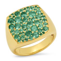 An Eriness twist on a classic statement style, the 14K Gold Emerald Cushion Signet Ring glistens and gleams a bright beautiful green from every angle. Featuring 1.86 carats of round emeralds, it is the perfect accessory to carry love and luck with you every day.Pair our Emerald Cushion Signet Ring with our Emerald Domed Ring. 1.86 carats SBR55-YG-EM All sales are final. Love And Luck, Diamond Stacks, Gold Ear Cuff, Ear Cuff Earings, Diamonds And Gold, Unisex Ring, Domed Ring, Bracelet Collection, Cuff Earrings