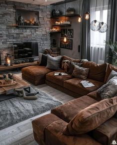 a living room filled with furniture and a fire place