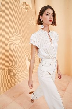 Fiori Dress - Porto – Ulla Johnson Lace Up High Heels, Simple Blouse, White Summer, Flutter Sleeves, Ulla Johnson, Denim Shop, White Tops, Flutter Sleeve, Short Tops