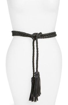 Tassel-accented ties and a braided strap lend Western appeal to this handmade belt that complements both casual and fancier looks. 1/4" width Leather Handmade in Argentina Casual Adjustable Braided Belt, Chic Adjustable Rope Belt, Elegant Adjustable Belts For Fall, Adjustable Black Embroidered Belt, Black Embroidered Adjustable Belt, Chic Adjustable Belts For Festivals, Adjustable Rope Belt For Formal Wear, Adjustable Rope Belt For Formal Occasions, Adjustable Formal Rope Belt