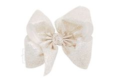 Perfect bow for your little girl! XS - 3.5" S - 4.5" M - 5.5' L- 6.5" XL - 7.5" Perfect Bow, Self Tanners, Double Knot, Holiday Sparkle, Glitter Bow, Small Bows, Metallic Hair, White Glitter, 5 S