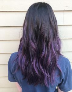 Fade Hair Color Ideas, Purple With Dark Brown Hair, Asian Purple Hair Balayage, Black Purple Balayage, Purple Bolyoge Hair, Jewel Tone Hair Color Ideas, Purple Balayage Brown, Violet Balayage Brunette, Violet Balayage Hair