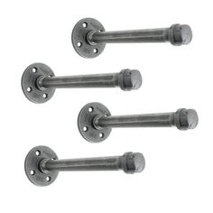 three metal handles and two screws on a white background