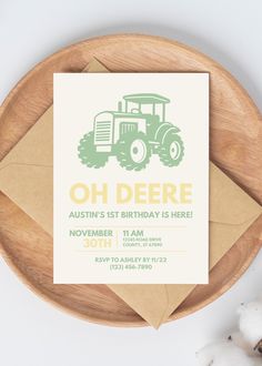 Canva Invitation Template No physical invitations will be sent. Please download the file after purchase and click the link in the PDF to open the template. The free version of Canva is all you need for this file. You do NOT need to purchase Canva Pro.  Please contact us with any questions. Boy First Birthday Theme, Duck Birthday Theme, First Birthday Theme, John Deere Birthday, Tractor Birthday Party, Hunting Birthday, First Birthday Boy, Farm Themed Birthday Party, Baby Birthday Themes