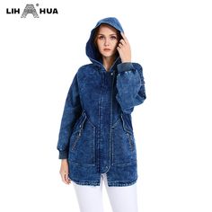 FREE SHIPPING Casual Women Plus Size Denim Jacket High Elasticity Hoodie With Pocket JKP6109 Autumn Chic, Zipper Jacket